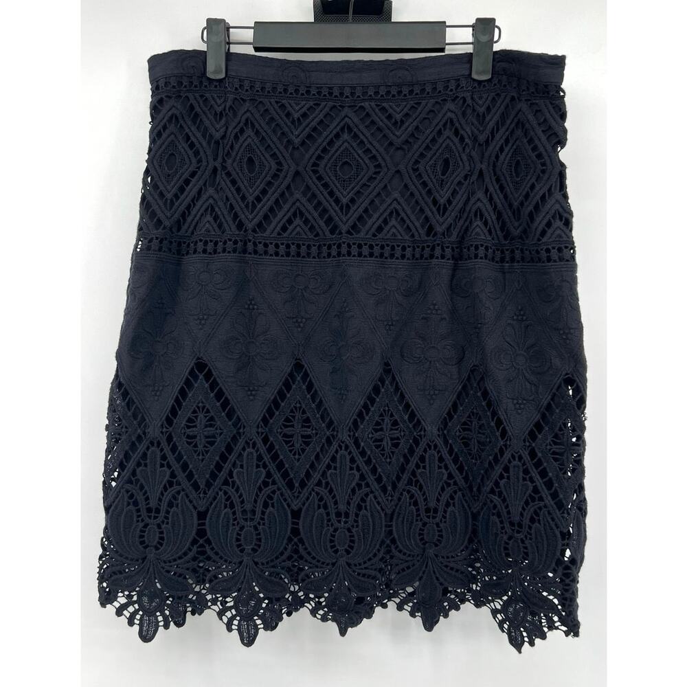 Moulinette Soeurs Anthropologie Black Lace Pencil Skirt Women's Size 16 Crochet